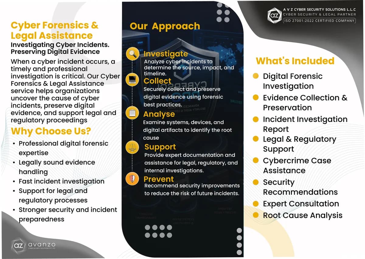 First page of the Cyber Forensics & Legal Assistance brochure